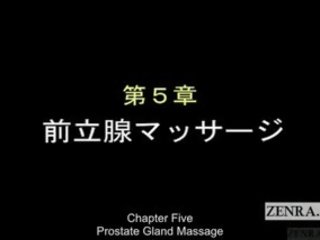 Sous-titré femme habillée homme nu japonais prostate examen avec branlette